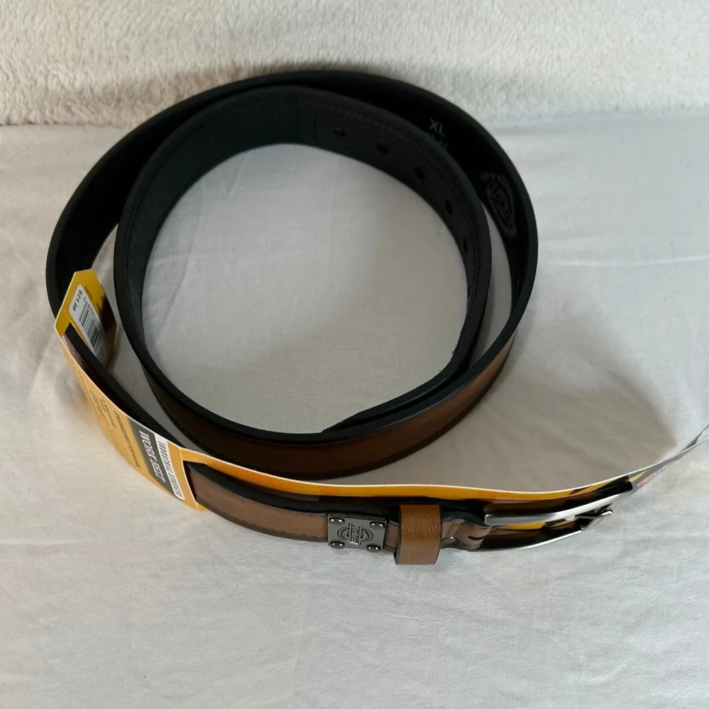 Dickies Mens Industrial Strength Work Belt Brown Leather Metal Logo Small 30-32